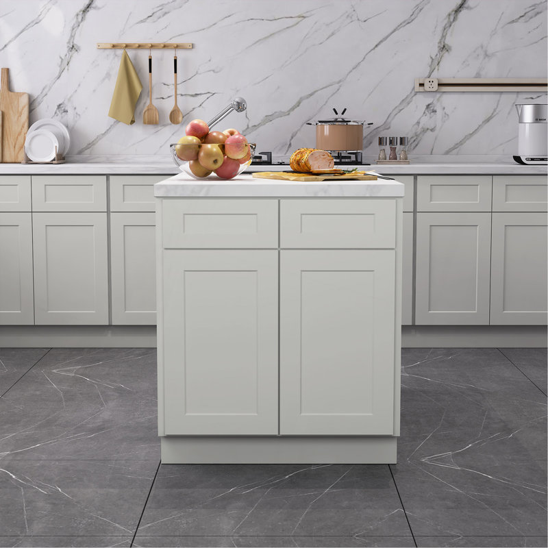 Armoire de cuisine de 27 po x l 24 po x P 24,5 po en contreplaqué blanc antique, prête à assembler, Gris clair