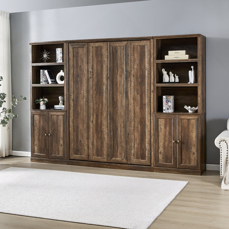 Kailer Murphy Bed With A Desk, Queen, 1 Bed, 1 Side Cabinet Storage Shelf, Brown