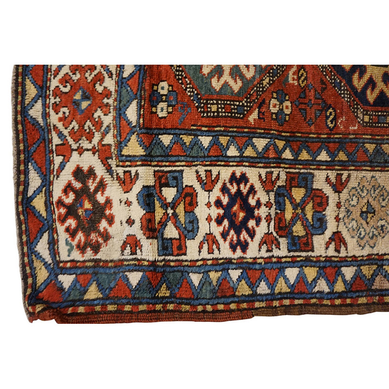 Antique Tribal Caucasian Rustic Geometric Kazak Rug