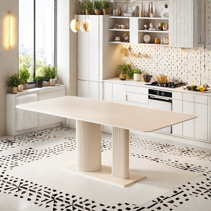 Cream wind aesthetic dining table, 29.5"H x 62.9"L x 31.4"W
