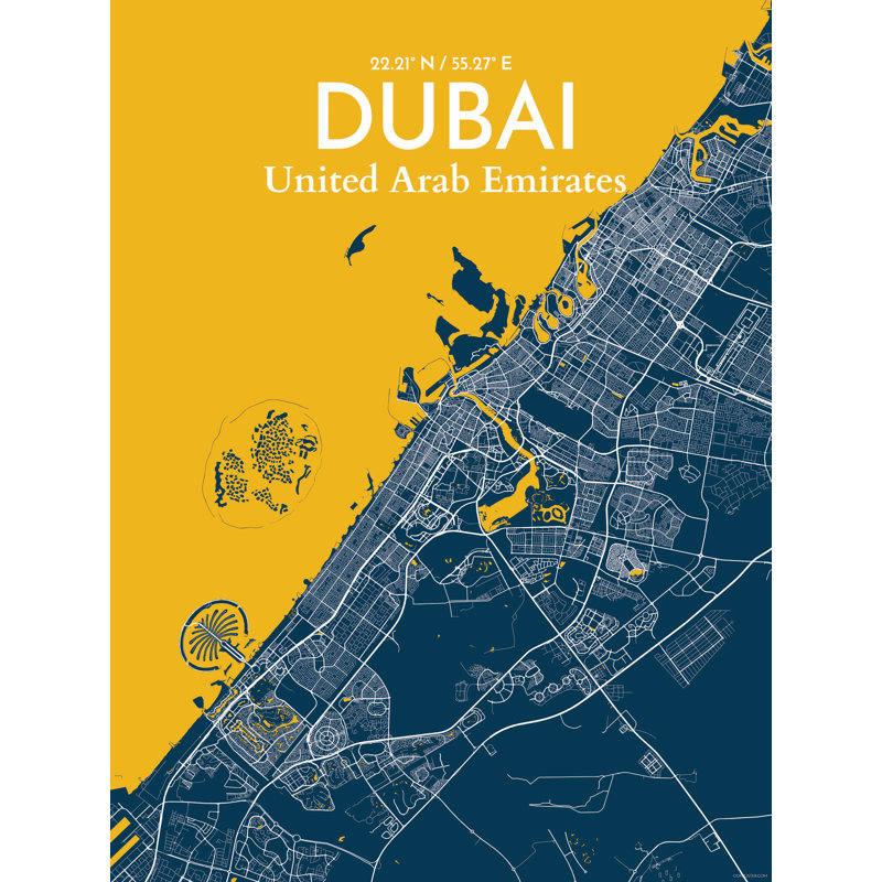 « dubaï city map », reproduction d’impression sur affiche, H 17 po x l 11 po