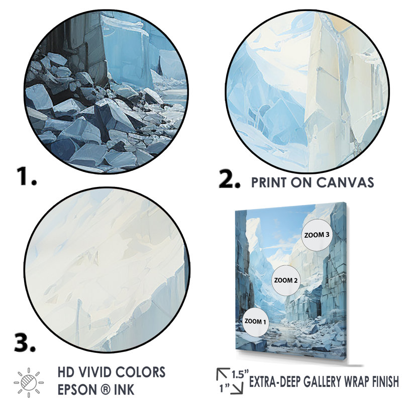 «Winter Glacier Landscape In Canada I», reproduction sur toile, Cadre simple argenté, H 32 po x l 24 po x P 1 po