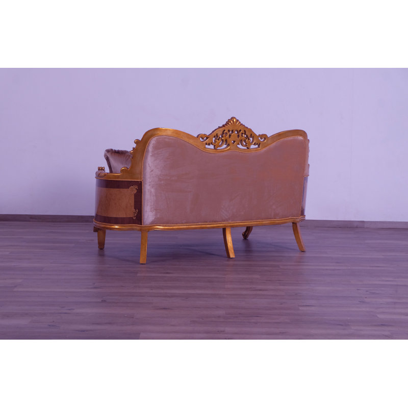 3 Piece Modigliani Sofa Red Gold Fabric, Gold/Beige/Light Brown