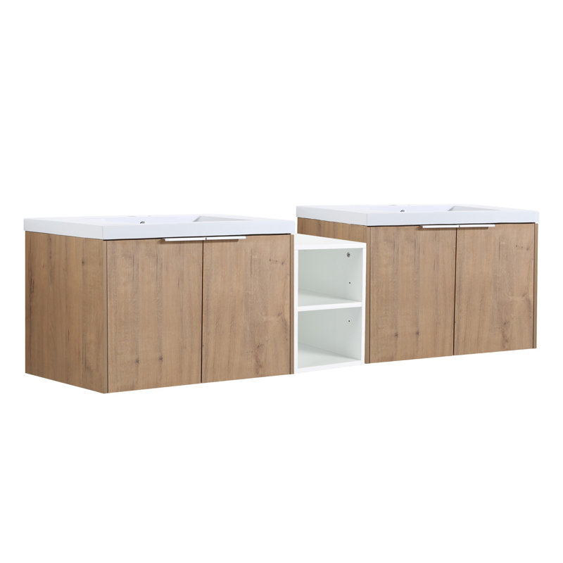 Meuble-lavabo 72 po à fermeture en douceur avec lavabo, Brun