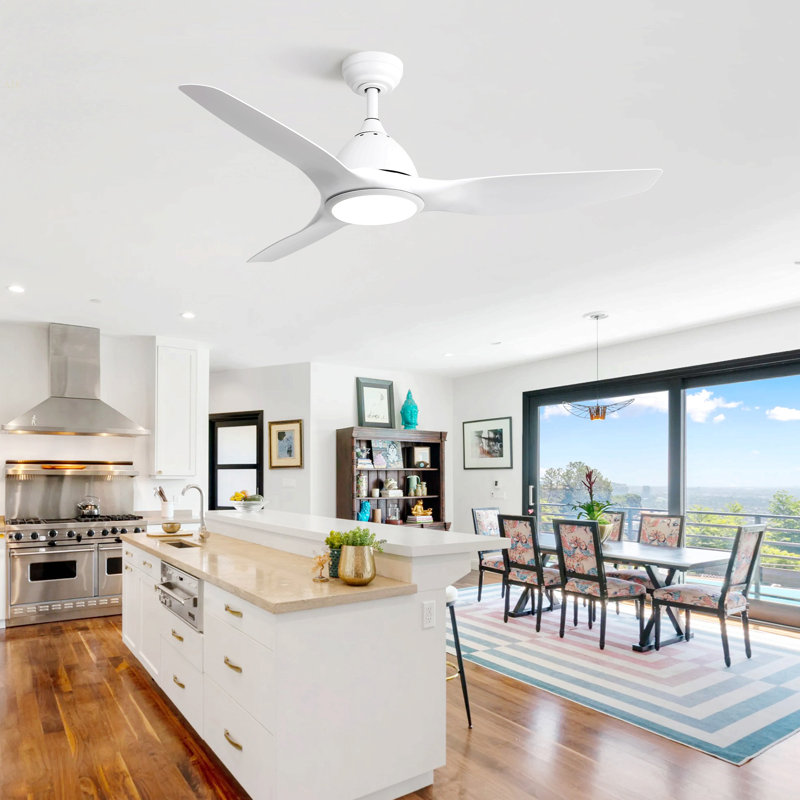 52 Inch Ceiling Fan With Light And 6-Speed Remote Control 3 ABS Fan Blades White For Bredoom Patio, White