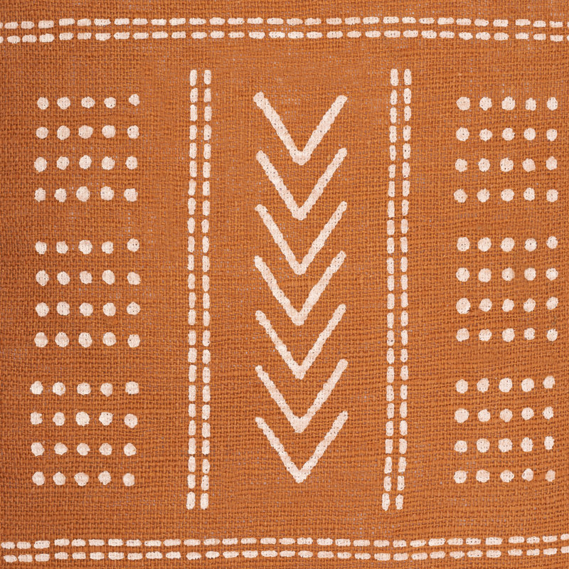 Brick Red Geometric Cotton Throw Pillow with Insert