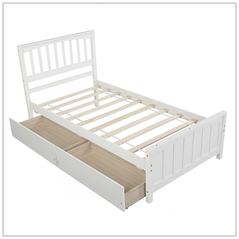 Lit plateforme simple avec deux tiroirs, Blanc
