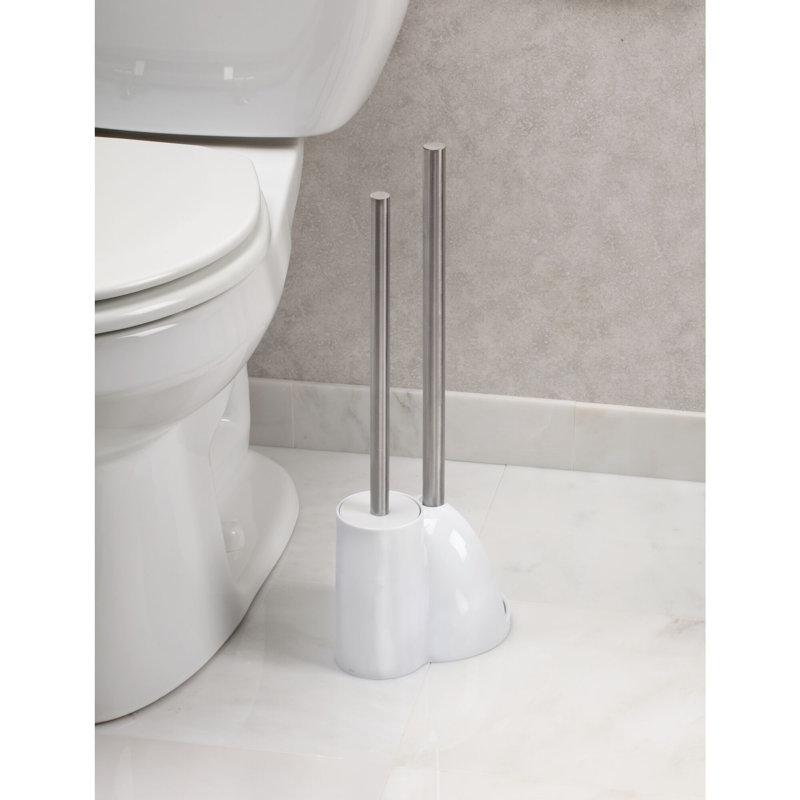 Ensemble de brosse de toilette et de piston pour rangement de salle de bain iDesign - Blanc / acier inoxydable brossé