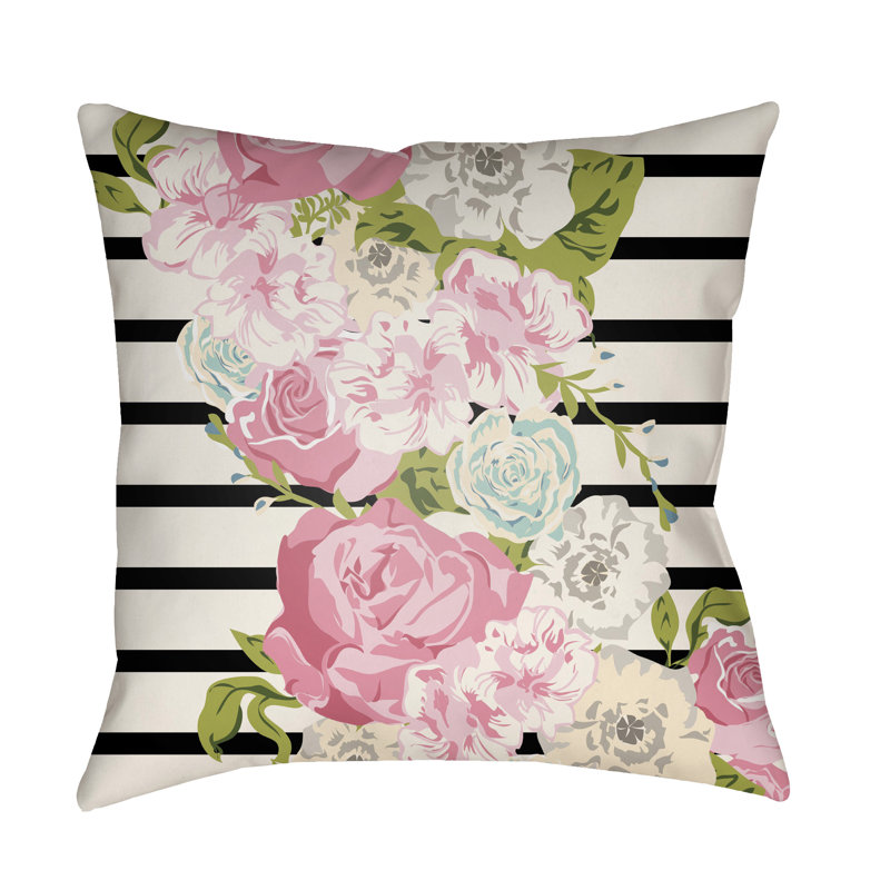 Lolita Pink Floral Striped 16" Square Indoor/Outdoor Pillow