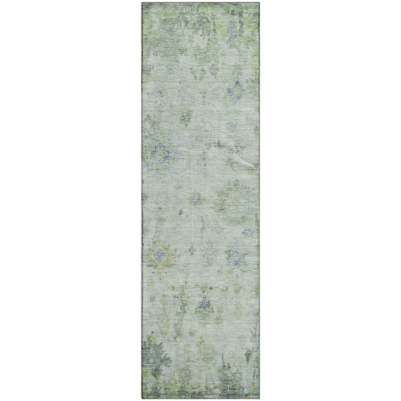 Premium Machine Washable Mayfield  Global Rug, 2'3" x 7'6" Runner, Aloe