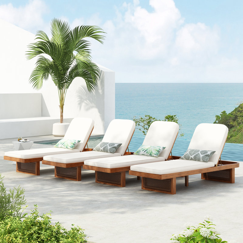 Chaise longue en bois d'acacia avec rotin PE et coussins Finnell