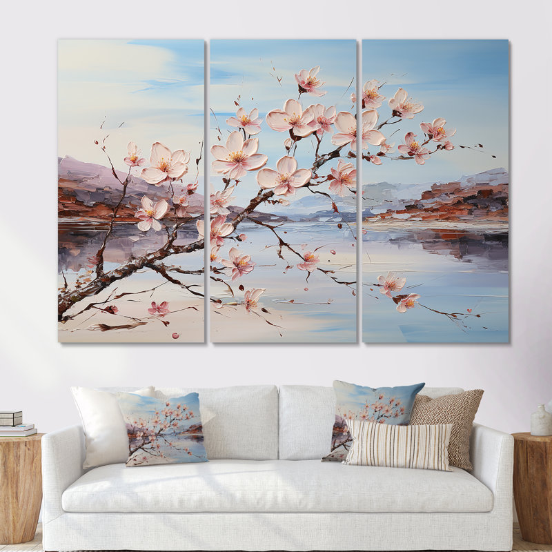 Cornouiller fleurissant sur la plage - ensemble d'art mural en toile de cornouiller, Toile tendue, H 32 po x l 48 po x P 1 po