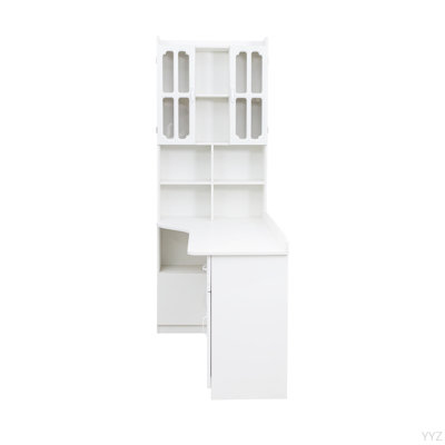Bureau d'ordinateur d'angle en L pour bureau à domicile ou bureau d'étude, table d'étude de style moderne avec tiroirs, bibliothèque et huche, conception en L 2 en 1, grand espace de travail