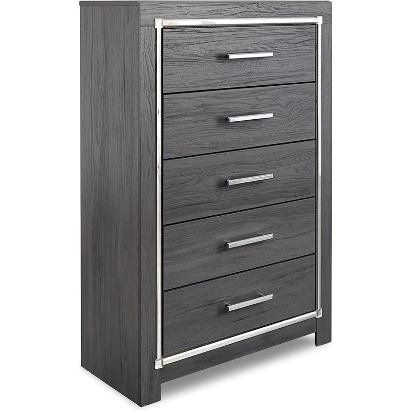 Modern Glam 5 Drawer Chest, Gray