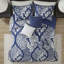 Couette en coton imprimé, indigo, design élégant, surpiqûres, coussins brodés, lavable à la machine, matelassage intégral, coussins