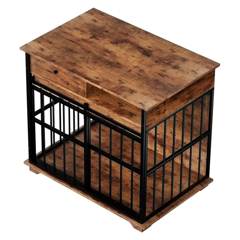 Wooden Dog Crate Dog Pen, Noyer + noir