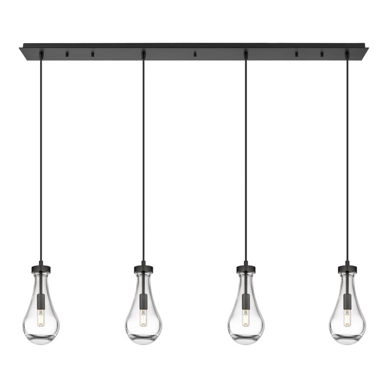 Luminaire suspendu grappe 4 lumières Halcott, Transparent, Noir mat