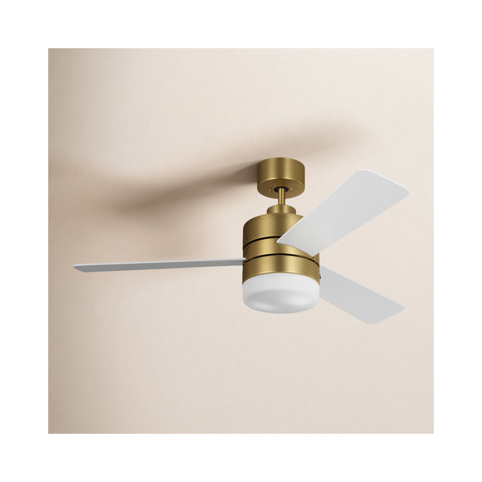 Adna 44'' 3 Blade Ceiling Fan with Light Kit, 44", Matte White, Burnished Brass