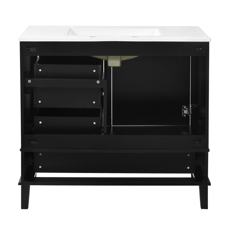36" Bathroom Vanity with Solid Pine Frame, Black