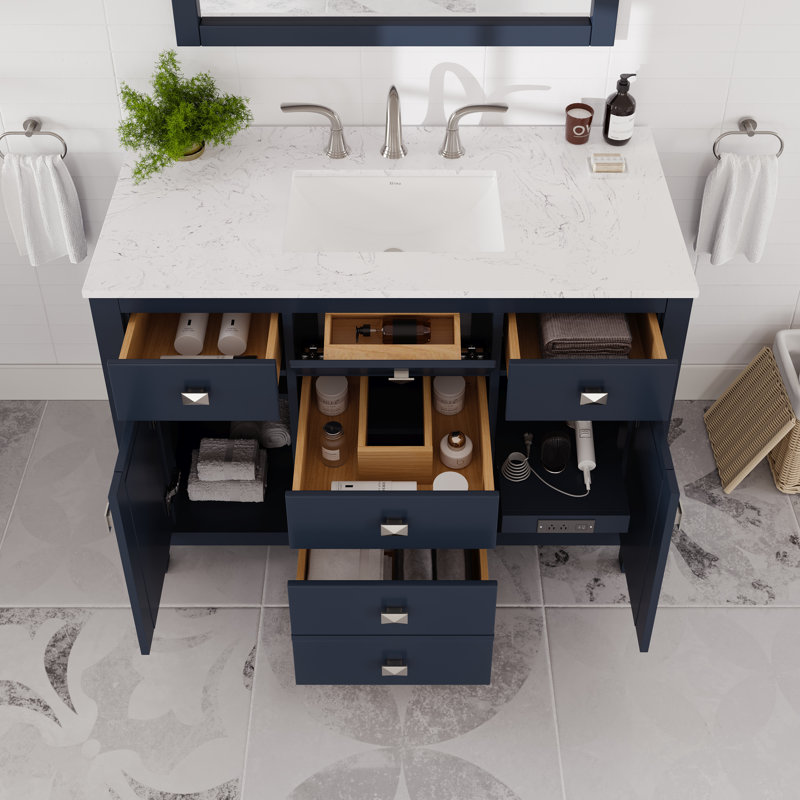 Meuble-lavabo avec comptoir en pierre d'ingénierie blanche et lavabo encastré en porcelaine encastré Odilion l 42 po x P 22 po