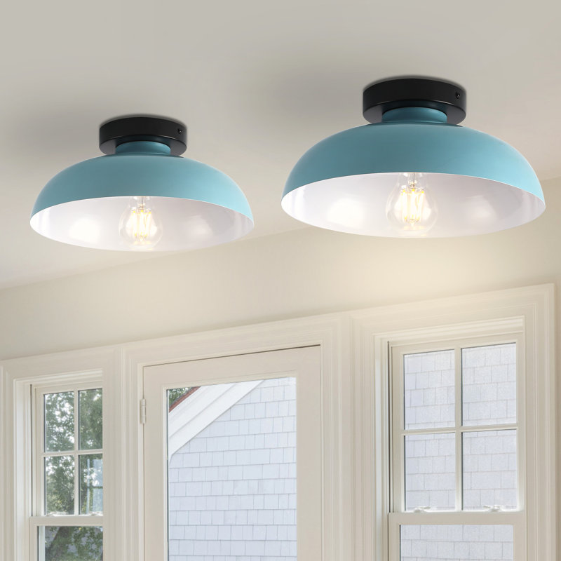 1-Light Industrial Semi Flush Mount Ceiling Light, Light Blue