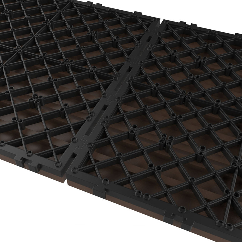 Interlocking 12"x12" Deck Tiles - Slat Pattern Outdoor Pavers - Slip Resistant, Brown