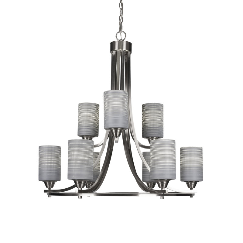 Lustre 9 lumières, Nickel brossé, Gris