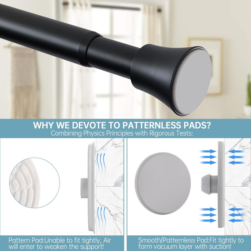 Tringle à rideau de douche à tension - Tringle à tension réglable sans ressorts pour la salle de bain, la cuisine ou la fenêtre, conception antidérapante robuste avec finition noir mat