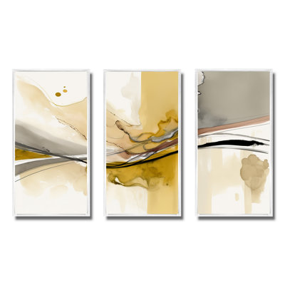 Touched By Mustard Yellow And Ultimate Gray IV " Touched By Mustard Yellow And Ultimate Gray IV " 3 Piece Art Watercolor Set