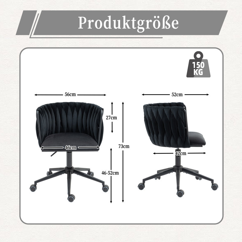 Blen Velvet Task Chair, Black