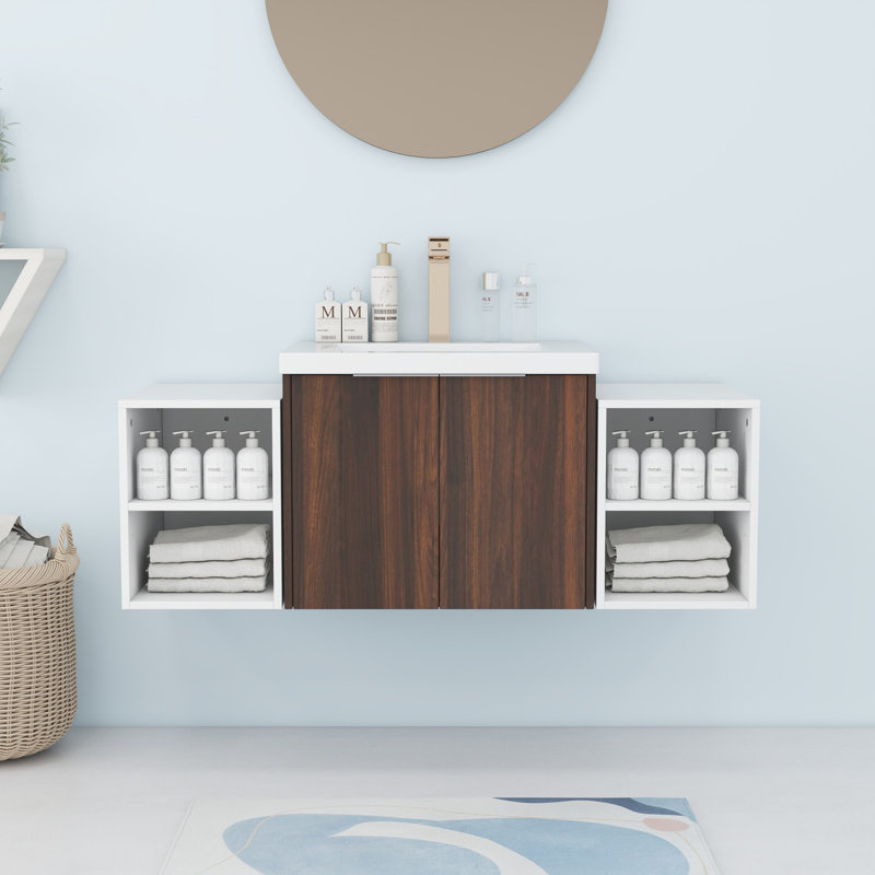 Ensemble de meuble-lavabo mural, Noyer de Californie