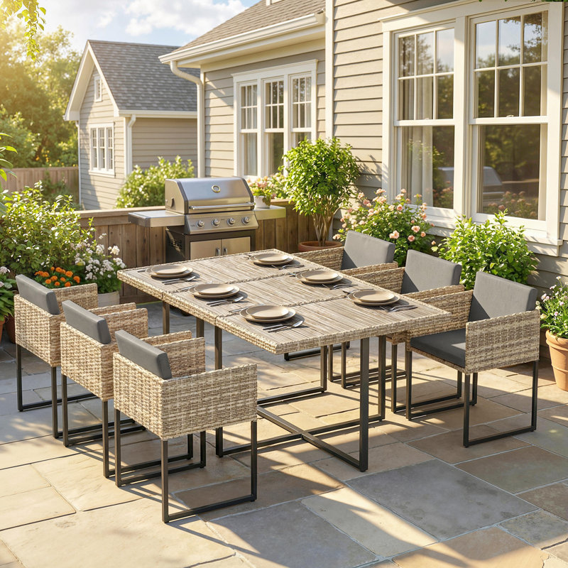 Outsunny 7 Piece Cube Rattan Garden Furniture Set Space-Saving, Brown