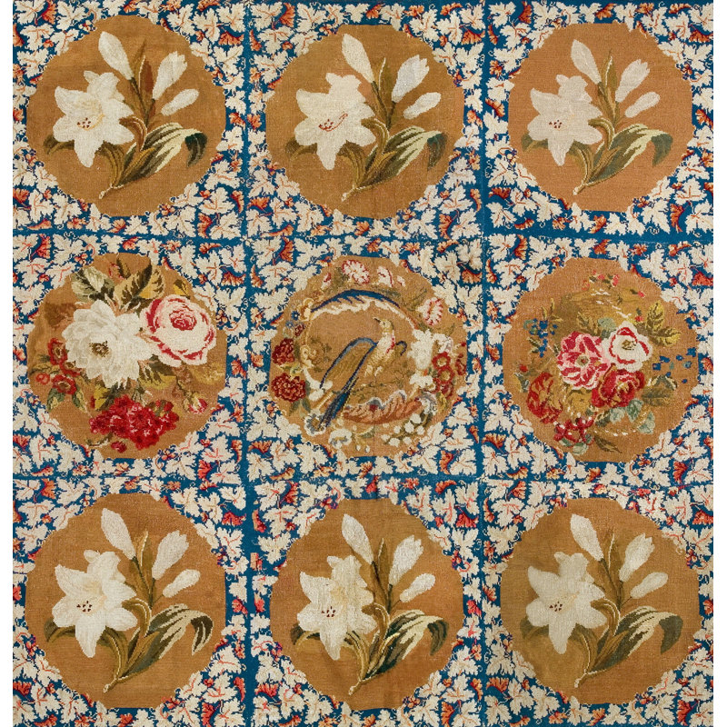 Antique Needlepoint English Flat Weave Rug