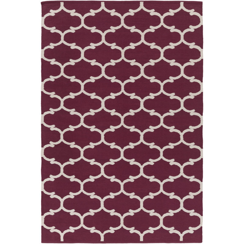 Tapis mauve/ivoire à tissage plat Ayles, Rectangle 9 pi x 12 pi