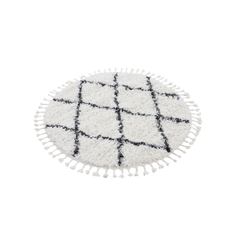 Eddy Shaggy Boho Black Rug, Round 80cm