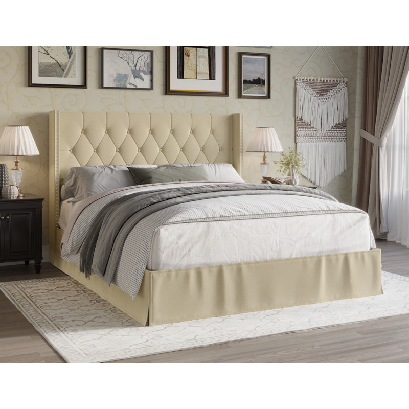 Bellamy Tufted Upholstered Platform Bed, Twin, Beige