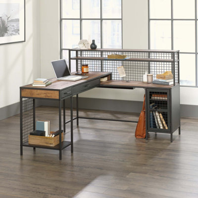 Bureau en L spacieux, gestion des câbles et rangement polyvalent pour les espaces de travail modernes