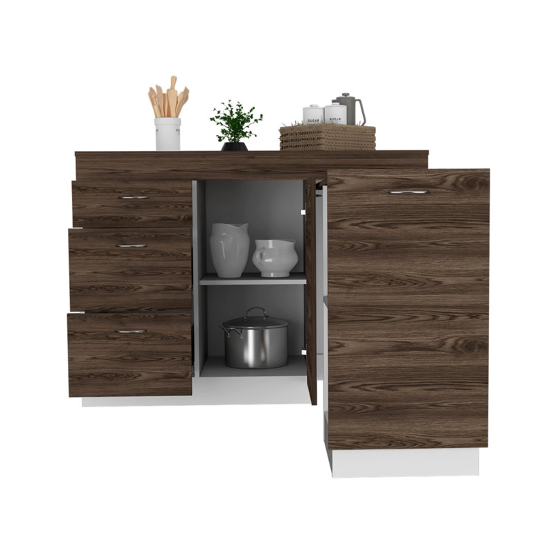 Kitchen Base Cabinet,Three Drawers, Two Internal Shelves