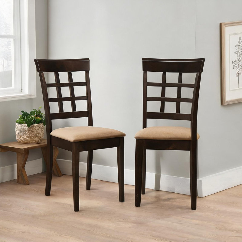 Ensemble de chaises d'appoint rembourrées en bois massif brun chaud - Siège de salle à manger à dossier en treillis pour deux