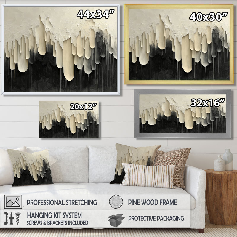 Didcot, noir, blanc, non lié, Horizons, goutte à goutte, peinture IV - goutte, peinture, art mural, H 28 po x l 60 po