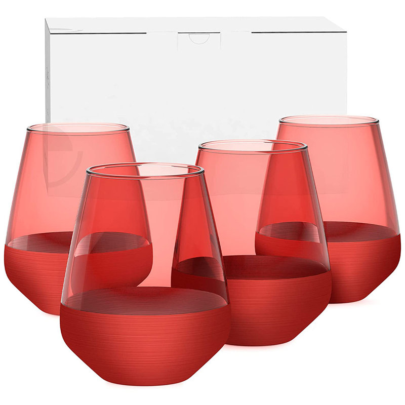 14.3oz Red Matte Painted Glass Stemless Wine Glasses Set
