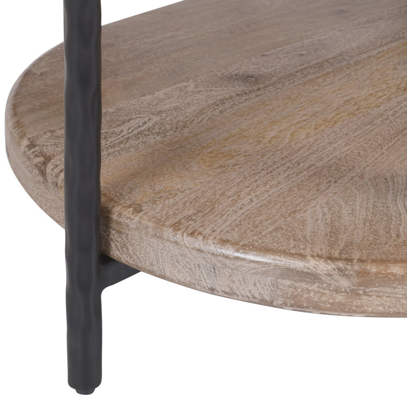 Table basse ovale en bois massif et en fer