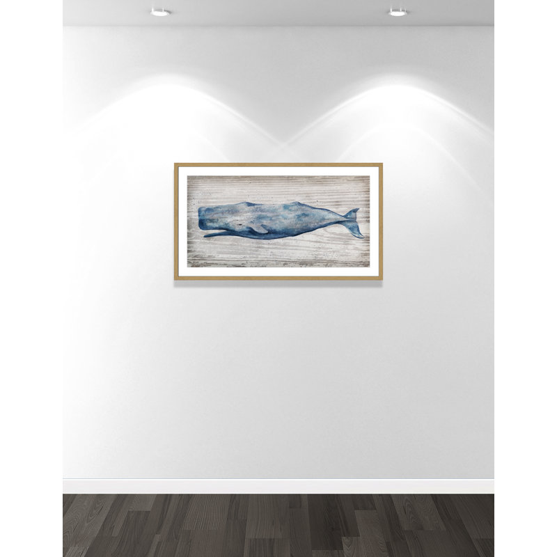 Brannen Blue Whale - Picture Frame Print, Picture Framed Paper, 23.5" H x 41.5" W, Natural Slim
