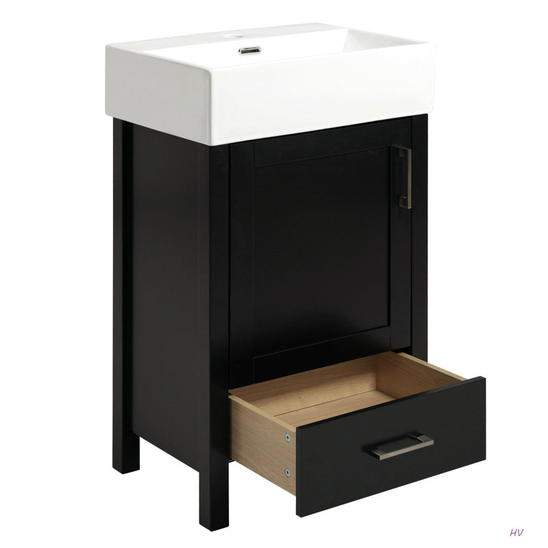 Meuble-lavabo moderne de 20,28 po avec lavabo en céramique, structure en bois massif et tiroir - idéal pour les petites salles de bain.