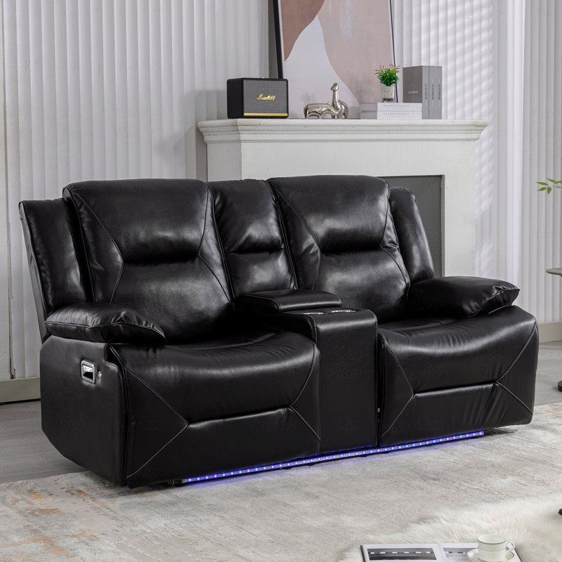 Manuel de cinéma à 2 places avec fauteuil inclinable manuel avec fonction de fauteuil inclinable avec bande lumineuse à DEL Deux avec 2 porte-gobelets et un avec rangement escamotable avec boîte de rangement pour le salon, la chambre à coucher