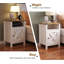 Ensemble de 2 tables de chevet Farmhouse, table d'appoint en bois rustique avec rangement pour porte de grange, blanc-2101423084