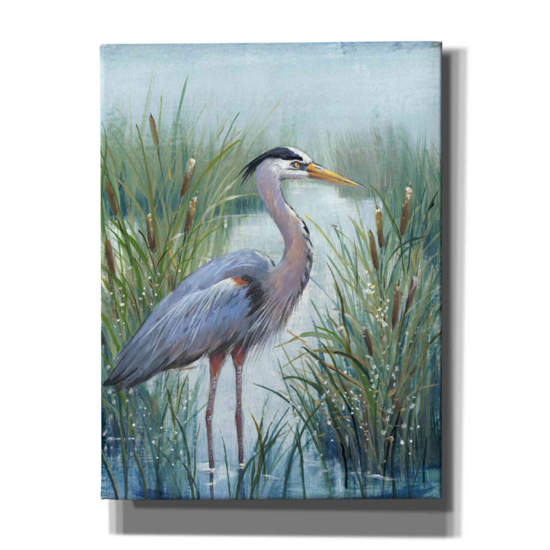 «Marsh Heron I» par Timothy O Toole, art mural sur toile, H 16 po x l 12 po x P 0,75 po