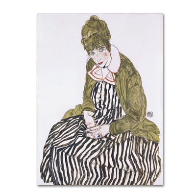 «Edith With Striped Dress Sitting», reproduction sur toile tendue
