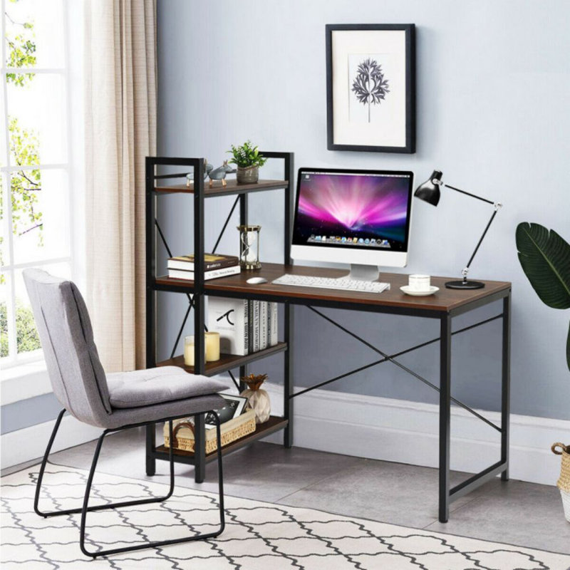 Metal Base Writing Desk, Tan/Black
