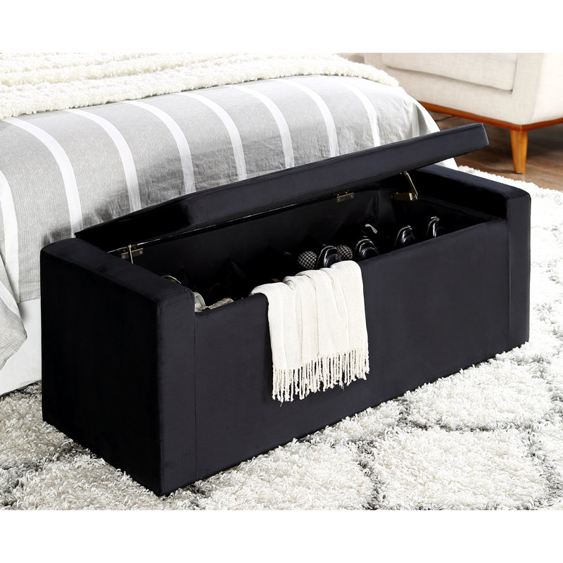 Banc de rangement en velours Fabroni, Noir